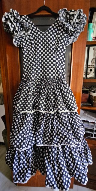 Traje Flamenca Lunares azul y Blanco