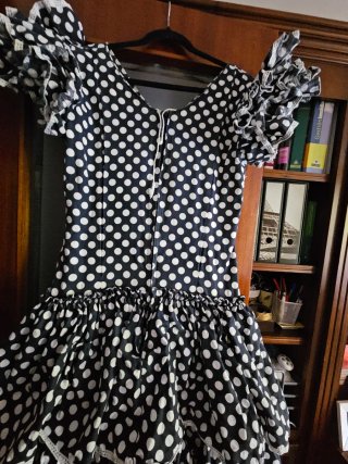 Traje Flamenca Lunares azul y Blanco