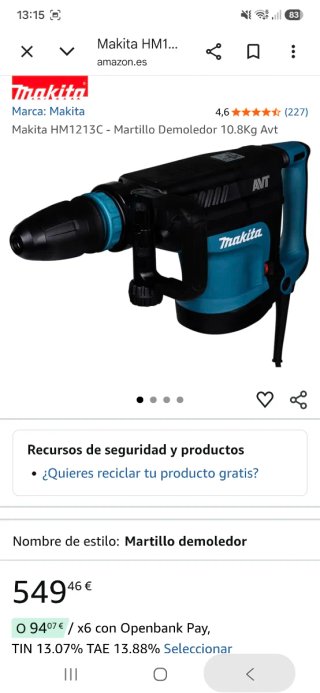 Martillo Perforador Makita HM1213C
