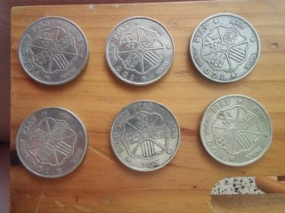 Lote 6 monedas 100 pesetas 1966