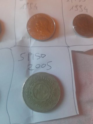 5 Monete Filippine 1, 2, 5 Piso