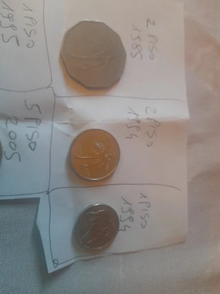 5 Monete Filippine 1, 2, 5 Piso