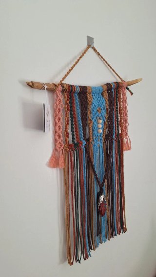 Painel Macramé 'Mariana' em tronco madeira natural