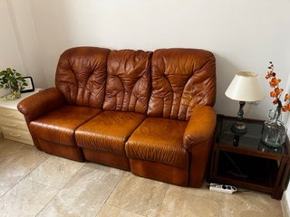 Sofá y 2 sillones de piel marrón
