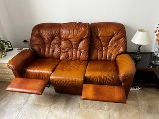 Sofá y 2 sillones de piel marrón