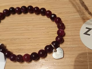 Pulsera piedras naturales y charm corazón. 6mm