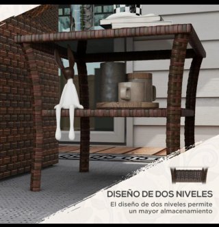 Tavolo ausiliario in rattan e vetro