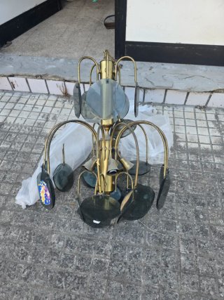 Lampadario ottone con vetri trasparenti