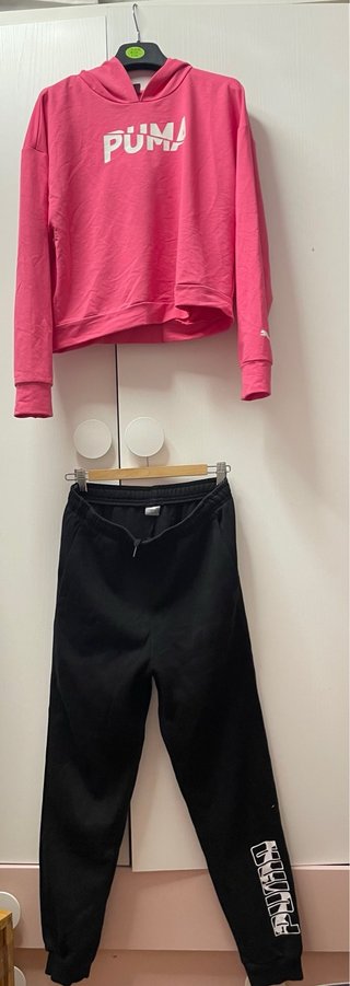 Conjunto Puma: Sudadera rosa M y pantalón negro S