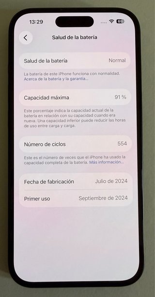 iPhone 15 256GB Negro Batería 91%