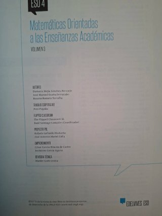Matemáticas acedémicas Volumen 3 Curso: 4 de la ES