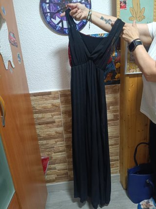 Vestido largo fiesta lentejuelas rojo y negro