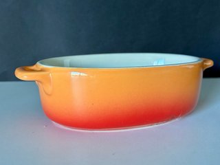Juego olla y fuente cerámica naranja pequeñas