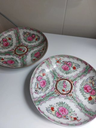 2 Platos Porcelana Macao Flores Rosas