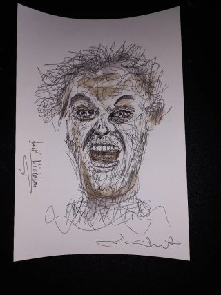 Dibujo a pilot y aguada de Jack Nicholson