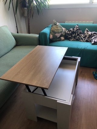 Mesa de centro elevable madera y blanca