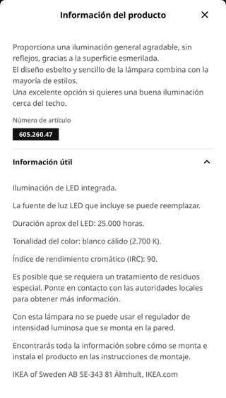Lámpara LED Ikea Nymane