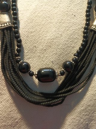 Collar Onix Natural Negro y plata.