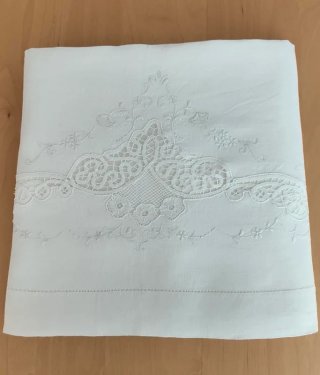Lenzuolo Puro Lino Bianco Pizzo Tombolo