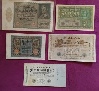 Billetes Alemanes 10000, 1000, 50, 100, 500