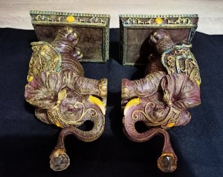 Coppia di Supporti per Libri a Forma di Elefante Indiano