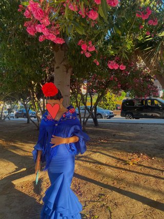Traje Flamenca Azul Bordado Flores