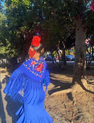 Traje Flamenca Azul Bordado Flores