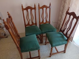 4 Sillas Madera Tapizadas Verde