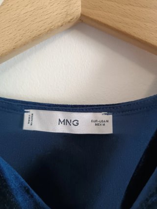 Blusa Mango Premium Terciopelo Azul