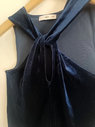 Blusa Mango Premium Terciopelo Azul