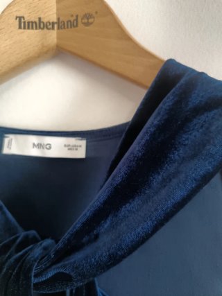 Blusa Mango Premium Terciopelo Azul