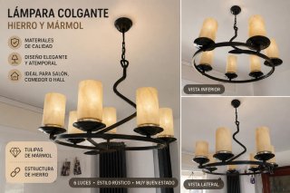 Lámpara Colgante Hierro y Mármol 6 Luces