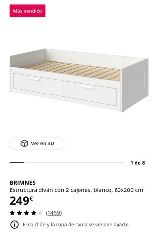 Cama diván IKEA Brimnes 80x200cm y 2 colchones