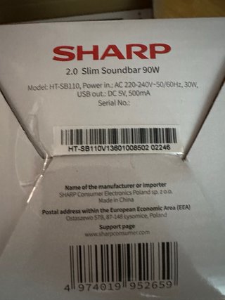 Barra de Sonido Sharp 2.0 Slim Negra