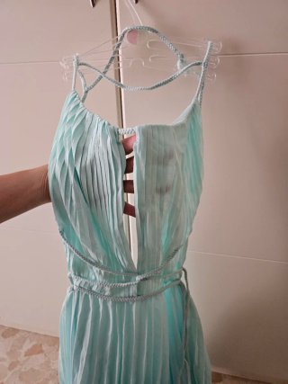 Vestido largo gasa turquesa fiesta