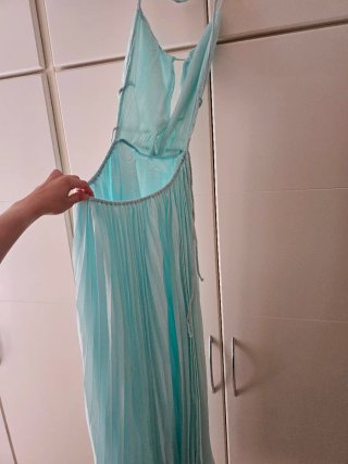 Vestido largo gasa turquesa fiesta