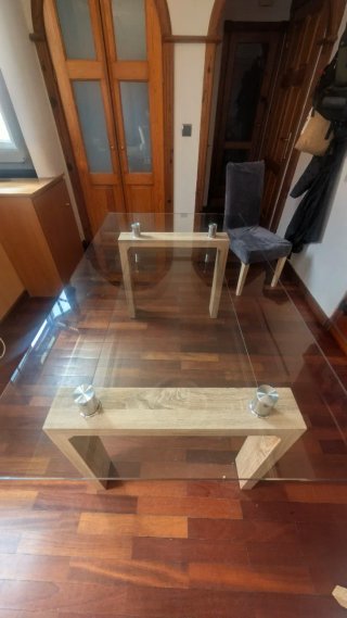 Mesa de cristal y madera 150x90 cm