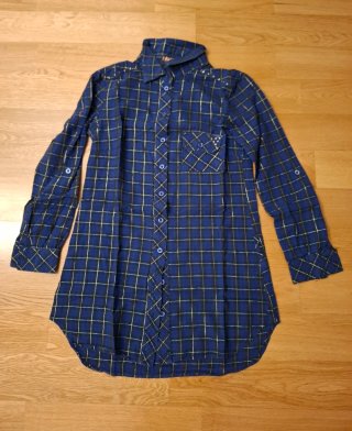Camisa de cuadros azul y dorado mujer