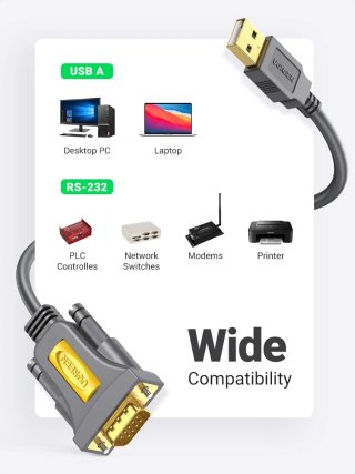 Cable UGREEN USB a Serie RS232 DB9 3m Chapados Oro