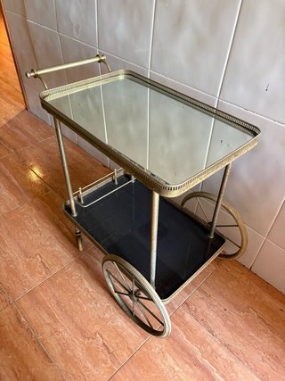 Carrito camarera vintage cristal y metal dorado