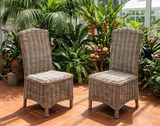 Pareja de sillas de mimbre beige/gris