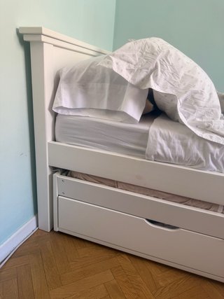 Letto a castello bianco in legno massello con cassetti