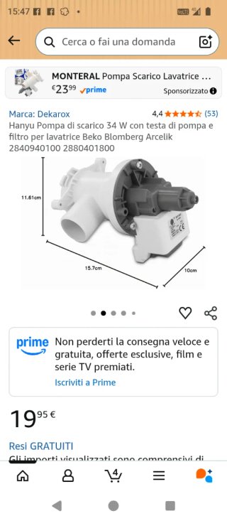 Pompa scarico lavatrice Beko