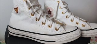 Converse Blancas Corazón Dorado