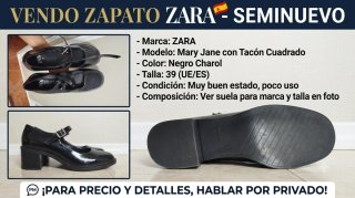 Zapatos Zara Mary Jane Tacón Cuadrado Talla 39