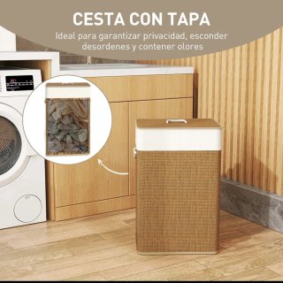 Cesto per biancheria in bambù e tessuto