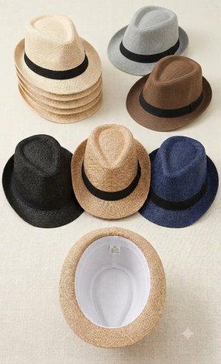 Sombrero de paja beige con cinta negra