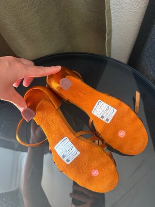 Zapatos de baile de satén dorado/naranja talla 38