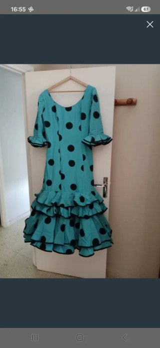 Traje Flamenca Turquesa Lunares Negros