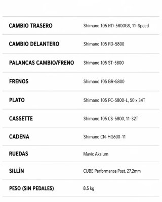 Bicicleta de carretera Cube 8.5kg